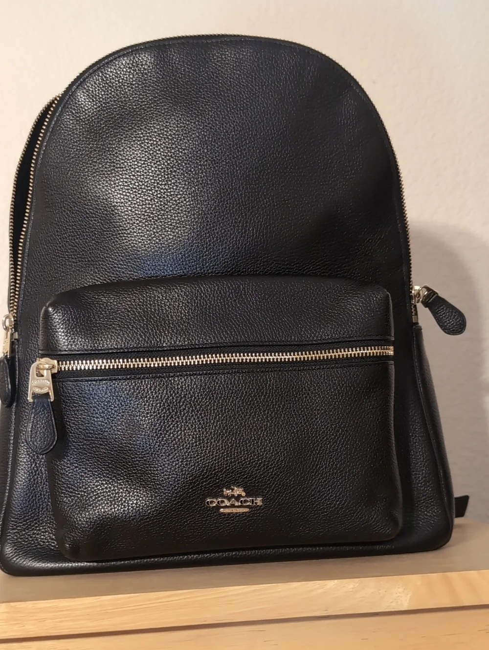 Coach Charlie Black Leather Backpack with Gold Hardware